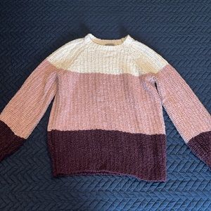 Falls creek white/pink/burgundy striped knit sweater size large!